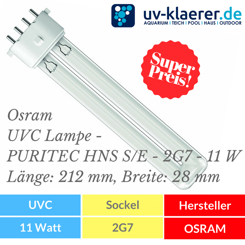 OSRAM Puritec HNS-S/E UV-C Lampe 2G7 Teich Algen Entkeimung 7 9 11 Watt UVC 