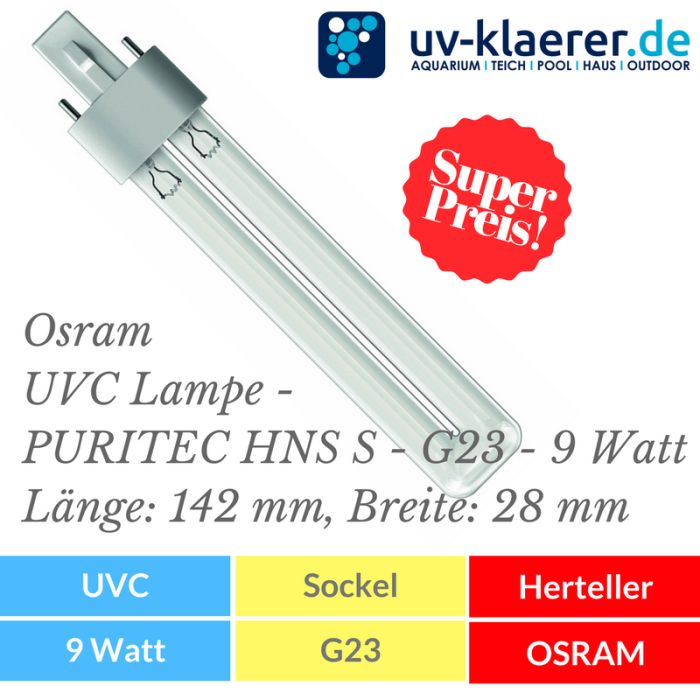UVC Ersatzlampe Osram UVC Lampe - PURITEC HNS S - G23 - 9 Watt